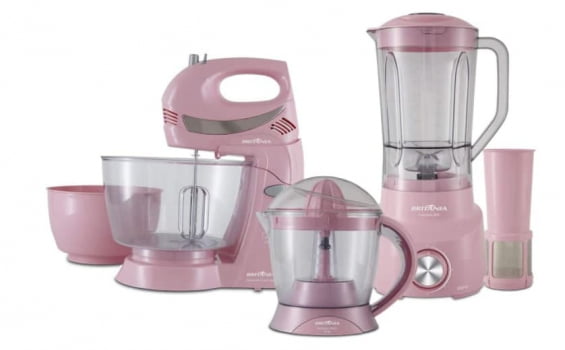 Conjunto Britânia Cozinha 3 em 1 Bkt09r Rosa 220V NOVO + Brinde