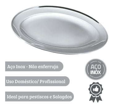 Travessa Funda Oval em Inox 24cm