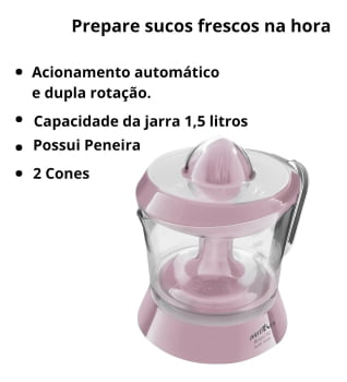 Espremedor de frutas Britânia Bellagio 350w Rosa 220v - Novo