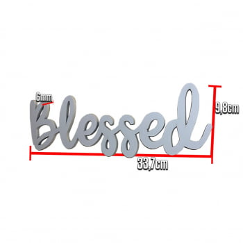 Placa Decorativa Palavra Blessed em Mdf -Prata 33.7x9.8x6mm