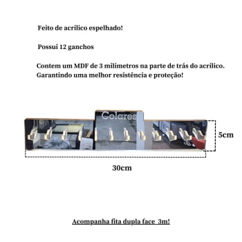 Suporte Parede Organizador Colares 30cm em Acrilíco Espelhado