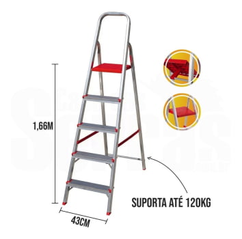 Escada Doméstica em alumínio 5 Degraus até 120kg