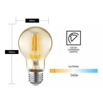 Lâmpadas Luz Amarela Filamento Led A60 4w Retrô