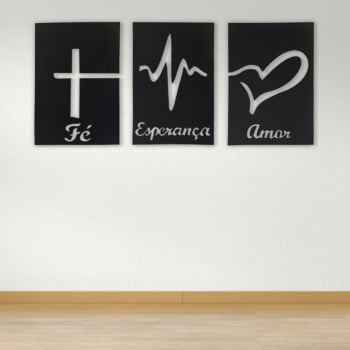 Kit 3 Quadros decorativos mdf esperança fe amor- Preto