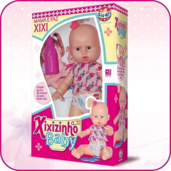 Boneca Bebê Baby Xixizinho Com Mamadeira e Faz Xixi