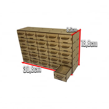 Gaveteiro Organizador 31x19x9cm em MDF Cru c/ puxador