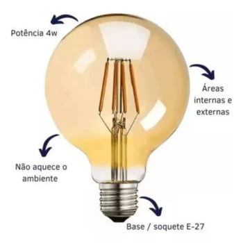 Lâmpada Filamento Led Ballon G125 Retrô Vintage Âmbar