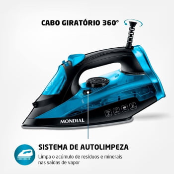 Ferro De Passar A Vapor F-53 Azul E Preto Mondial 220v - Novo