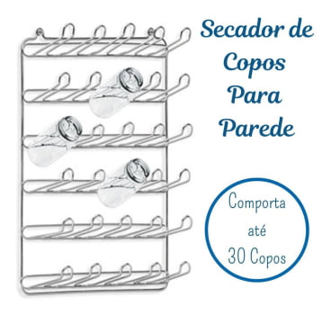 Secador Copos 30 Lugares Parede 53x37x12