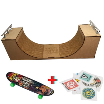 Pista Rampa Skate Dedo Para Brincar Mdf 58x15x18cm + Brindes