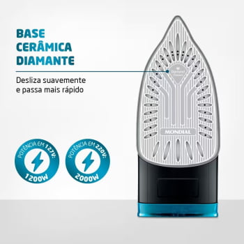 Ferro De Passar A Vapor F-53 Azul E Preto Mondial 220v - Novo