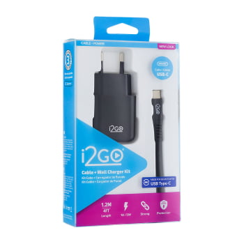 Kit Carregador De Parede + Cabo Usb-c I2go 1,2m 2,4a Preto