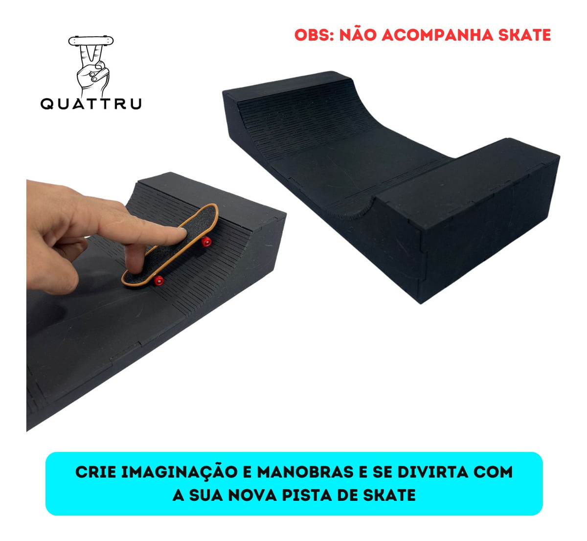 Pista de Skate de Dedo Para Brincar Mdf 33x6x15Cm Preta