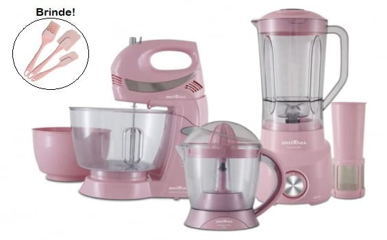 Conjunto Britânia Cozinha 3 em 1 Bkt09r Rosa 220V NOVO + Brinde