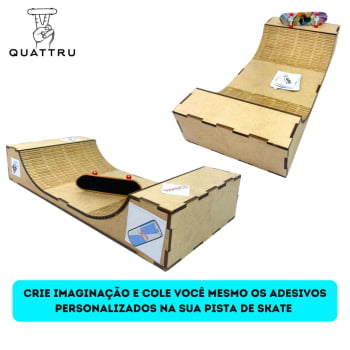 Pista  Skate de Dedo para brincar em Mdf 33x6x15cm + Brinde