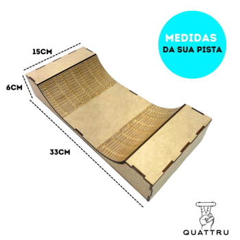 Pista  Skate de Dedo para brincar em Mdf 33x6x15cm + Brinde