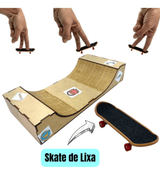 Pista  Skate de Dedo para brincar em Mdf 33x6x15cm + Brinde