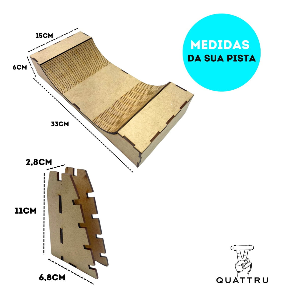 Pista  Rampa Skate Mdf Dedo  + Suporte + Skate + Adesivos