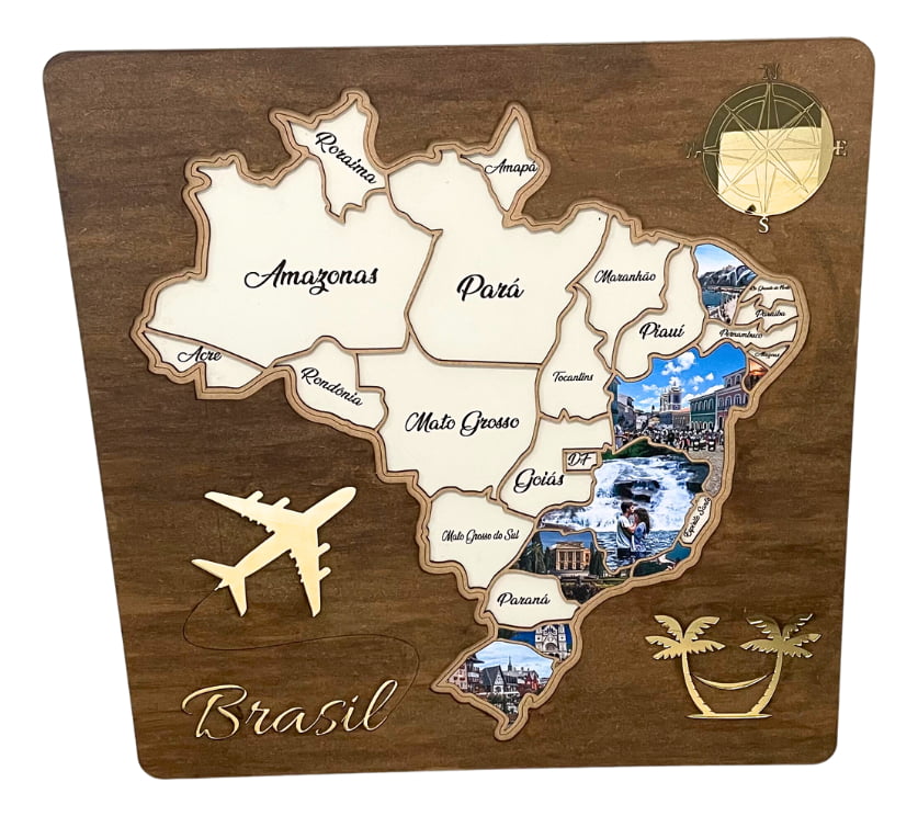 Quadro Mapa Do Brasil Diário De Viagem Mdf Para Fotos